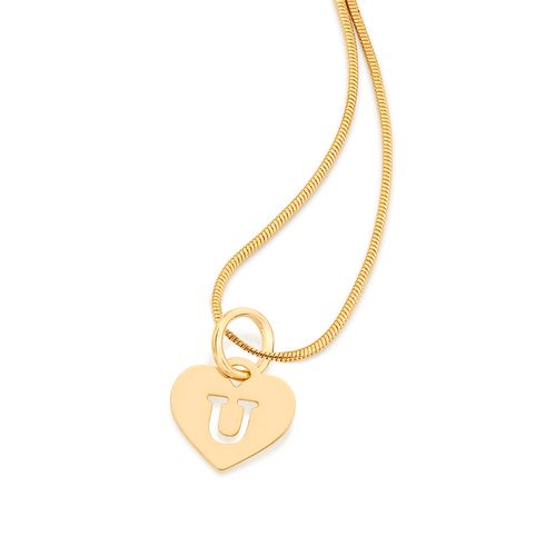 GOLD HEART LETTER PENDANT -LETTER U