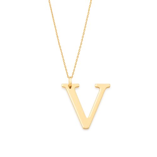 GOLD TRADITIONAL LETTER PENDANT -LETTER V