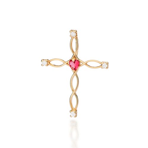 GOLD TWISTED HEARTS CROSS PENDANT