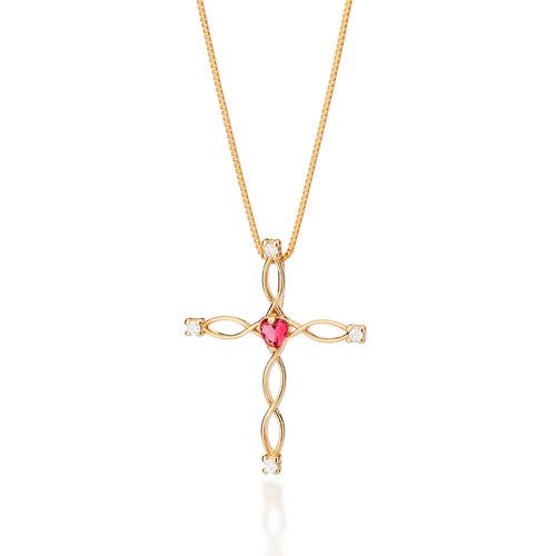 GOLD TWISTED HEARTS CROSS PENDANT