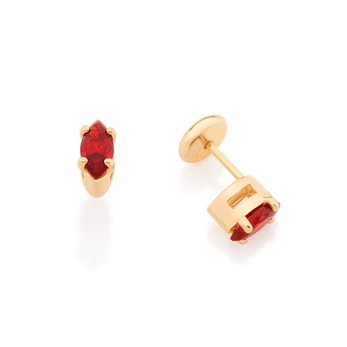 GOLD KID'S NAVETTE EARRING IN RED