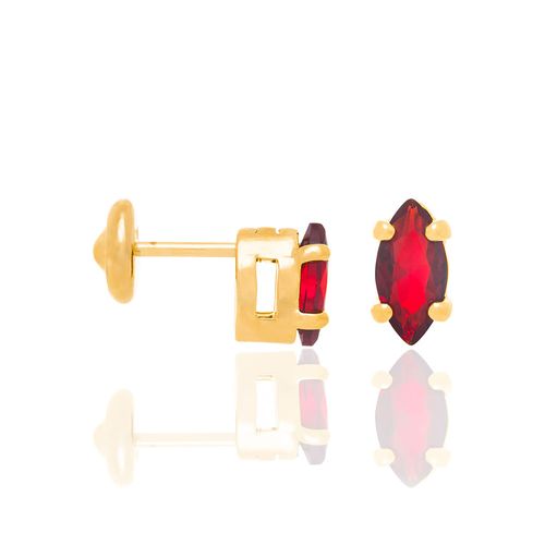 GOLD KID'S NAVETTE EARRING IN RED