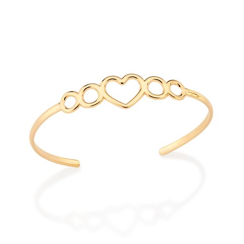 GOLD HEART AND CIRCLE CUFF BRACELET