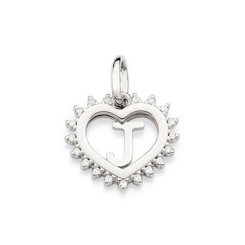 PLATINUM STUDDED HEART LETTER PENDANT -LETTER J