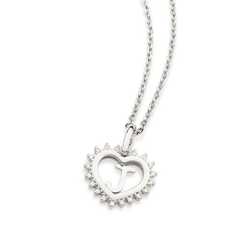 PLATINUM STUDDED HEART LETTER PENDANT -LETTER J