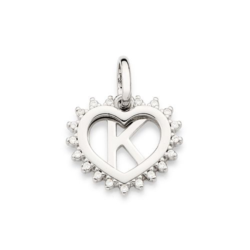 PLATINUM STUDDED HEART LETTER PENDANT -LETTER K