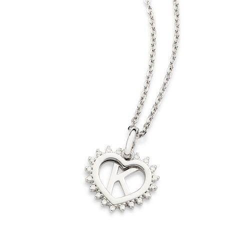 PLATINUM STUDDED HEART LETTER PENDANT -LETTER K