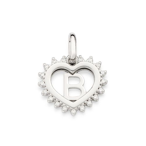 PLATINUM STUDDED HEART LETTER PENDANT -LETTER B