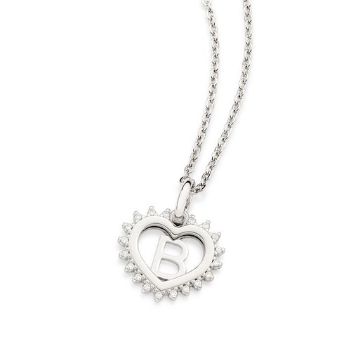 PLATINUM STUDDED HEART LETTER PENDANT -LETTER B