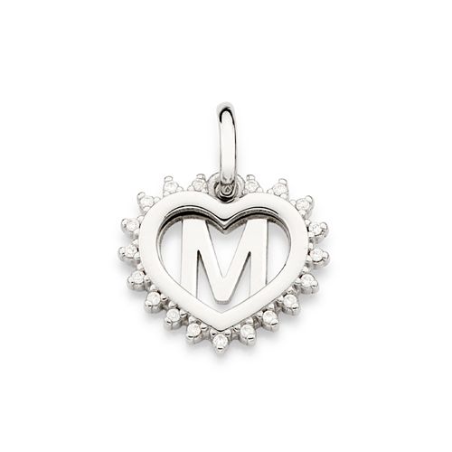 PLATINUM STUDDED HEART LETTER PENDANT -LETTER M