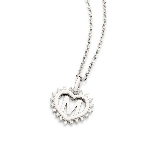 PLATINUM STUDDED HEART LETTER PENDANT -LETTER M