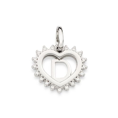 PLATINUM STUDDED HEART LETTER PENDANT -LETTER D