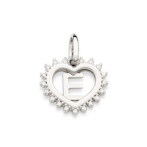 PLATINUM STUDDED HEART LETTER PENDANT -LETTER E