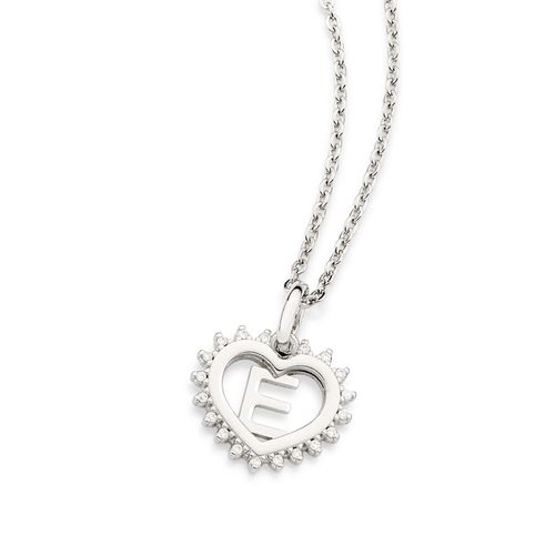 PLATINUM STUDDED HEART LETTER PENDANT -LETTER E