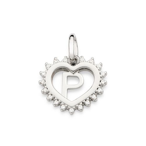 PLATINUM STUDDED HEART LETTER PENDANT -LETTER P