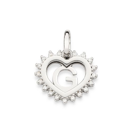 PLATINUM STUDDED HEART LETTER PENDANT -LETTER G