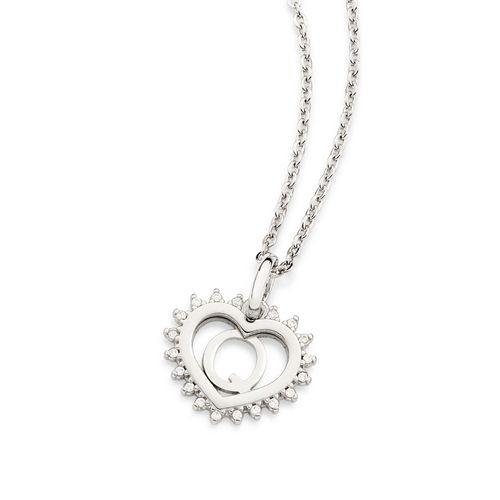 PLATINUM STUDDED HEART LETTER PENDANT -LETTER Q