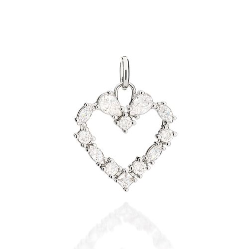 PLATINUM STUDDED HEART PENDANT IN WHITE