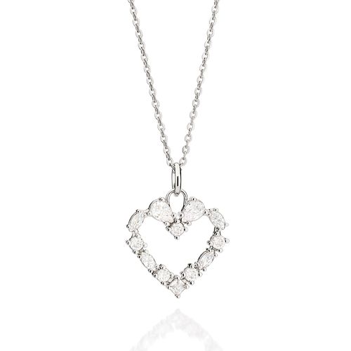 PLATINUM STUDDED HEART PENDANT IN WHITE