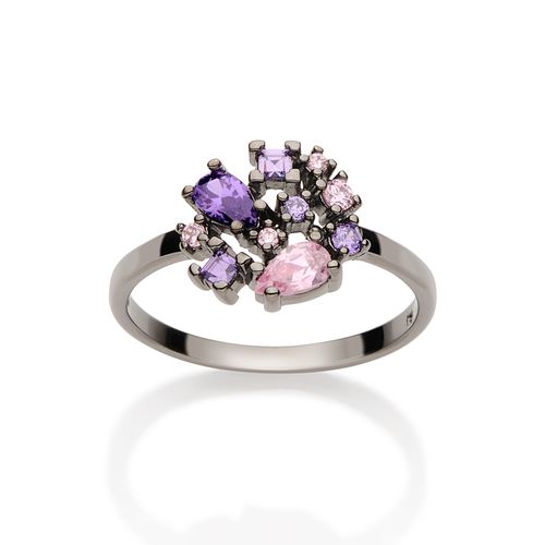 BLACK RHODIUM ABSTRACT RING IN LILAC