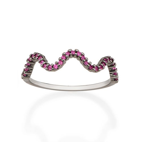 BLACK RHODIUM WAVE SKINNY RING IN FUSCHIA