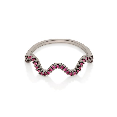 BLACK RHODIUM WAVE SKINNY RING IN FUSCHIA