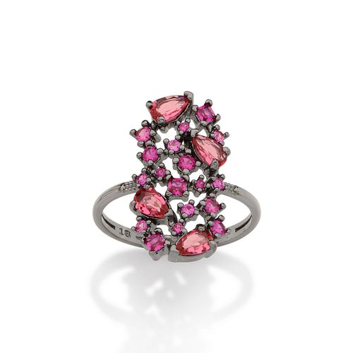 BLACK RHODIUM CLUSTER RING IN PINK