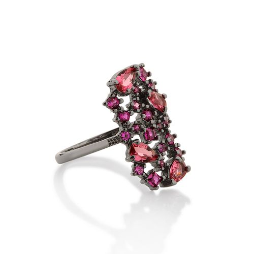 BLACK RHODIUM CLUSTER RING IN PINK