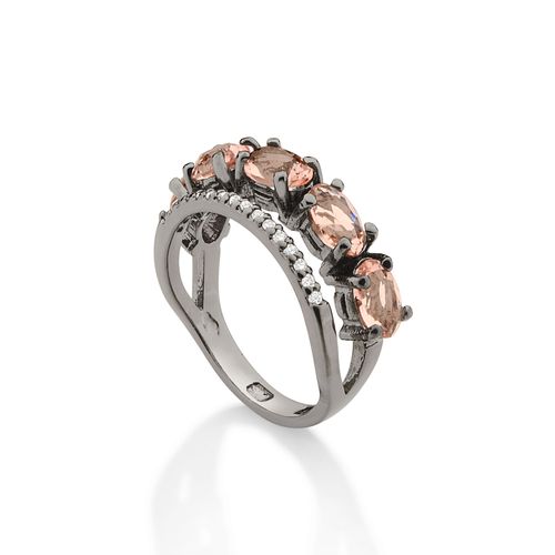 BLACK RHODIUM DOUBLE BAND RING IN PINK