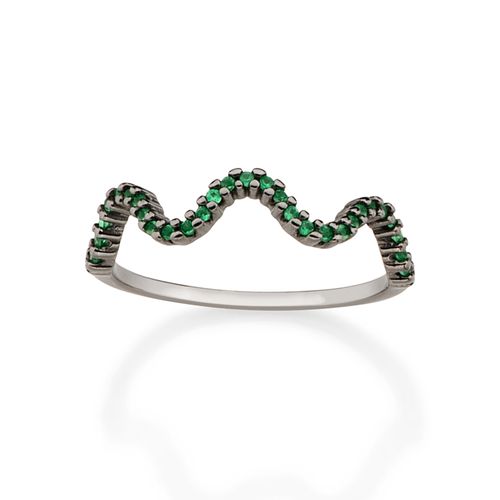 BLACK RHODIUM WAVE SKINNY RING IN GREEN