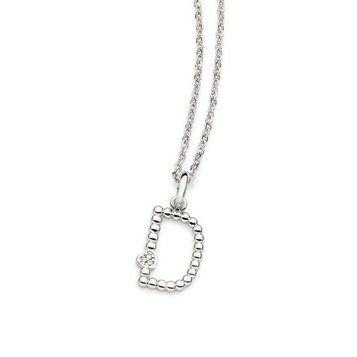 PLATINUM TEXTURED AND HEART LETTER PENDANT-LETTER D