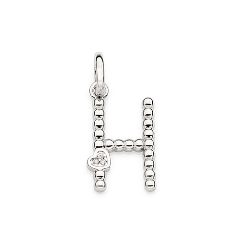 PLATINUM TEXTURED AND HEART LETTER PENDANT-LETTER H