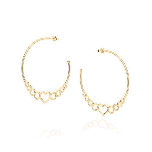 GOLD HEART AND CIRCLE LARGE HOOP EARRINGS