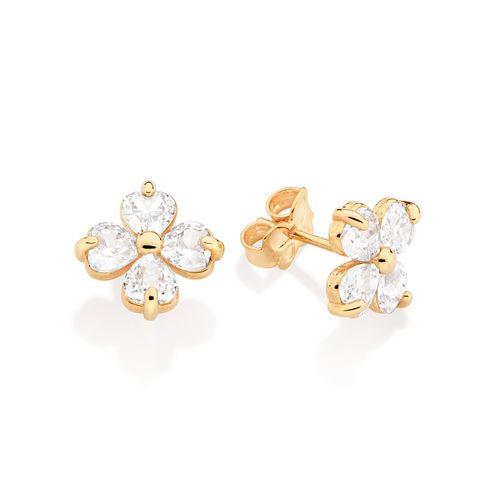 GOLD WILD FLOWER STUD EARRINGS IN WHITE