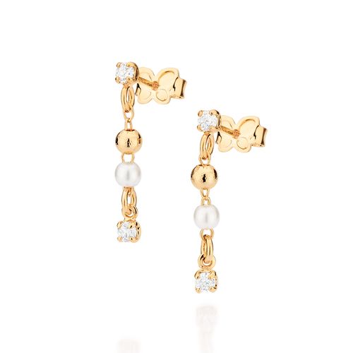 GOLD PEARL DANGLY EARRINGS