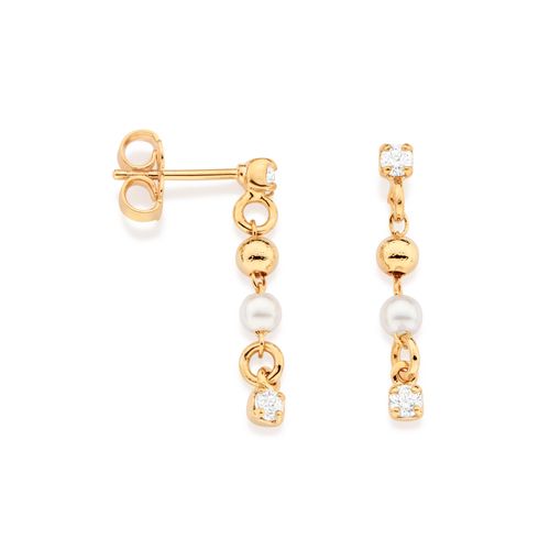 GOLD PEARL DANGLY EARRINGS