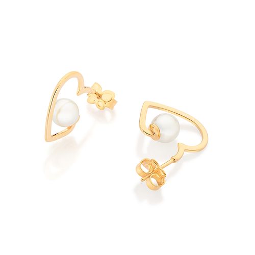 GOLD PEARLED HEART HOOP EARRINGS