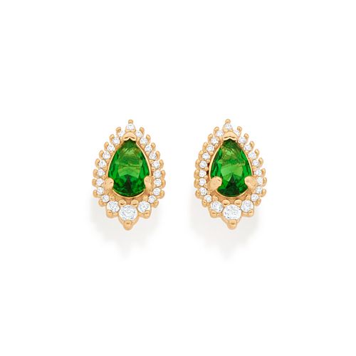 GOLD GREEN DROPLET STUD EARRINGS