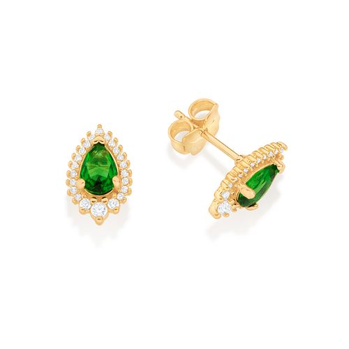 GOLD GREEN DROPLET STUD EARRINGS