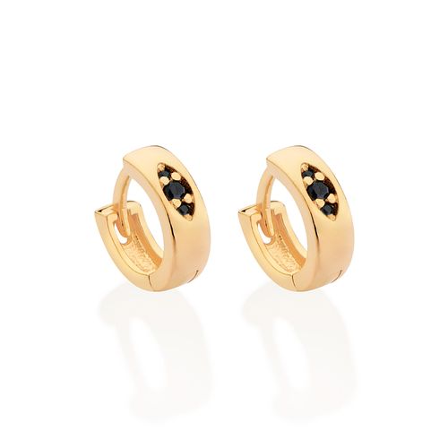 GOLD MEN'S ONYX HUGGIE EARRINGS