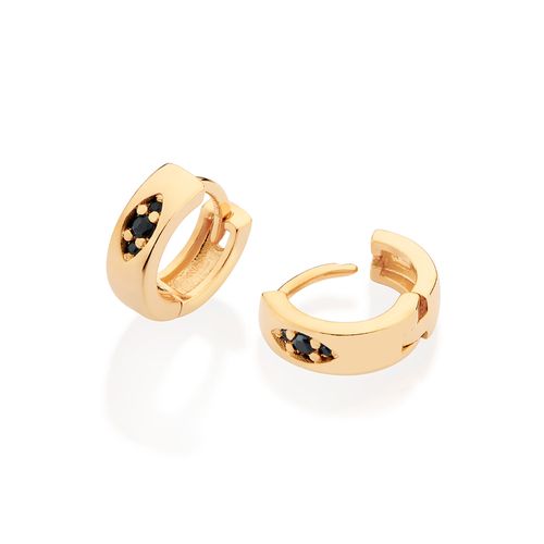 GOLD MEN'S ONYX HUGGIE EARRINGS