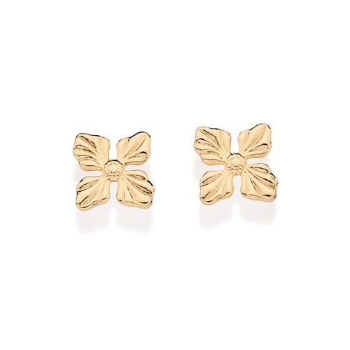 GOLD FOUR PETALS FLOWER STUD EARRINGS