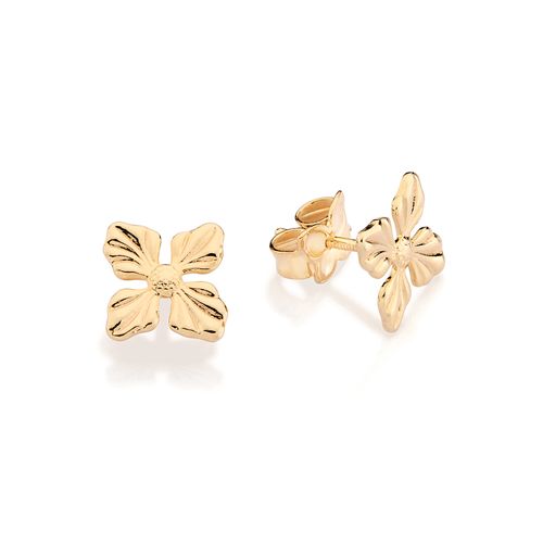 GOLD FOUR PETALS FLOWER STUD EARRINGS