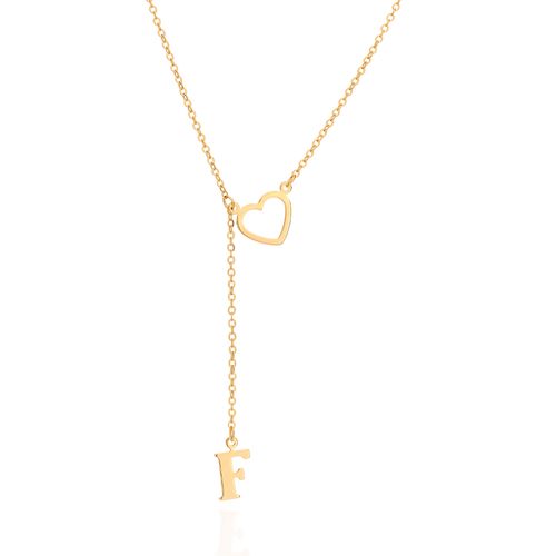 GOLD LETTER AND HEART Y NECKLACE-LETTER F