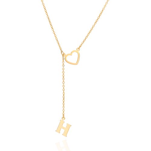 GOLD LETTER AND HEART Y NECKLACE-LETTER H