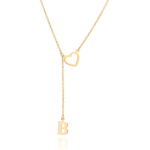 GOLD LETTER AND HEART Y NECKLACE-LETTER B