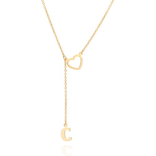 GOLD LETTER AND HEART Y NECKLACE-LETTER C