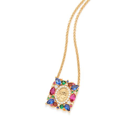 GOLD COLORFUL HEART OF JESUS NECKLACE