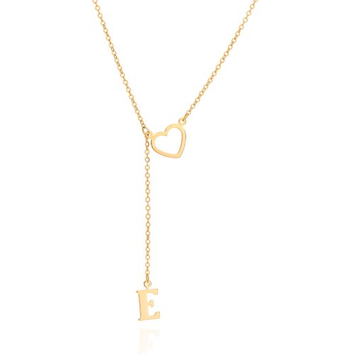 GOLD LETTER AND HEART Y NECKLACE-LETTER E