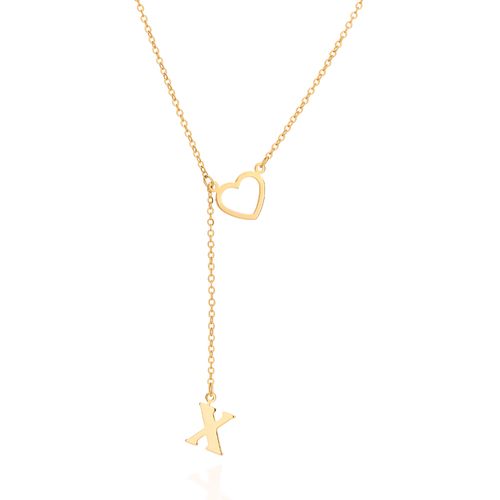 GOLD LETTER AND HEART Y NECKLACE-LETTER X